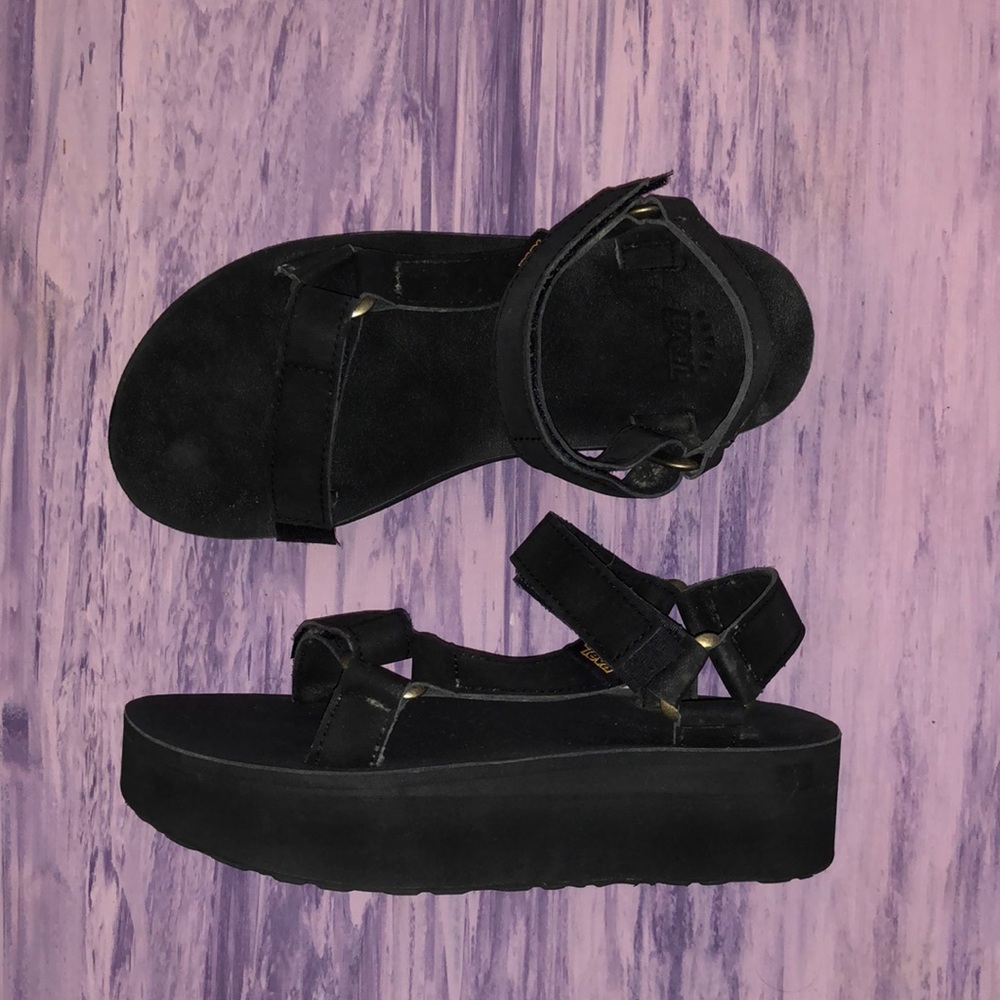 Teva Flatform Black Leather Sandals